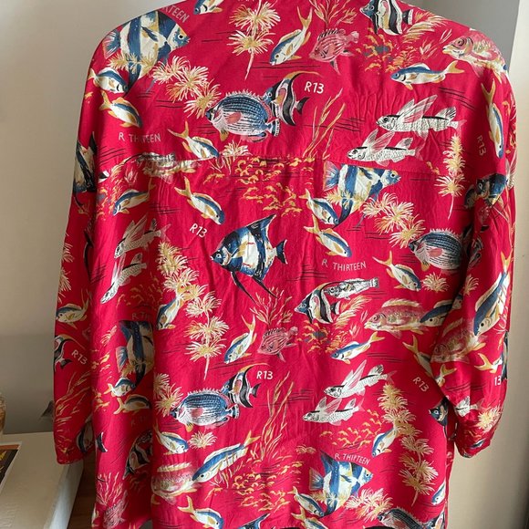 R13 HAWIIAN FISH OVERSIZED SHIRT LEOPARD COLLAR SIZE S - Picture 3 of 5